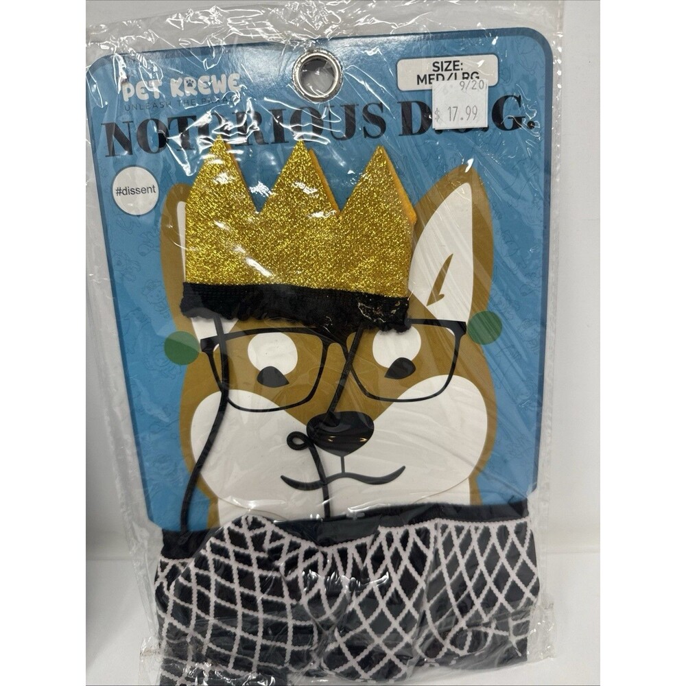 Pet Krewe Notorious RBG Dog Costume Glitter Crown & Dissent NEW Medium Large